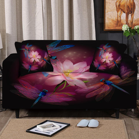 Image of Dragonflies and Lotus Sofa Cover - Beddingify