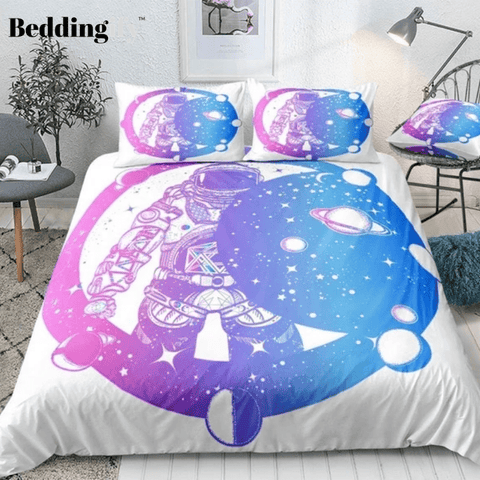 Image of Astronaut in Universe Solar Eclipse Bedding Set - Beddingify