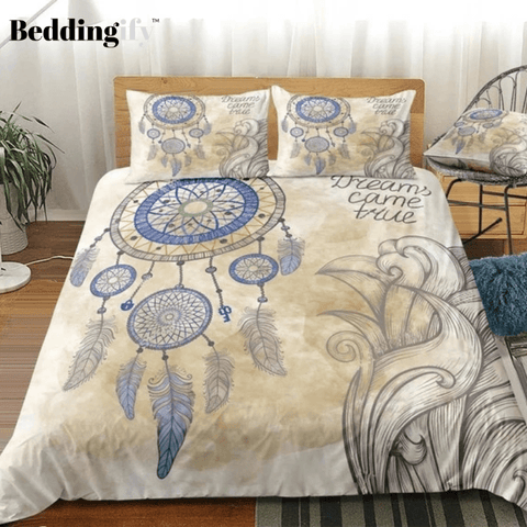 Image of Boho Feathers Blue Dreamcatcher Bedding Set - Beddingify