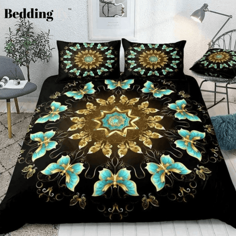 Image of Gold and Turquoise Butterflies Bedding Set - Beddingify