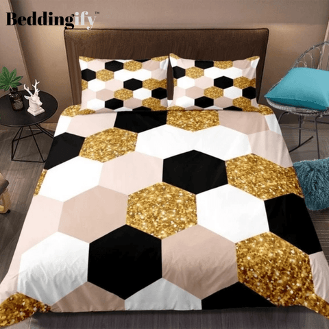 Image of Gold Black and White Geometry Bedding Set - Beddingify