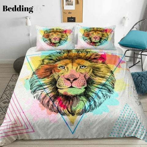 Image of Watercolor Triangle Lion Bedding Set - Beddingify