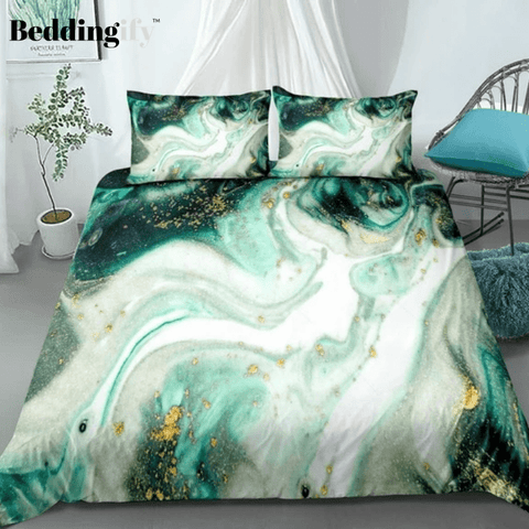 Image of Green Gold Luxury Marble Bedding Set - Beddingify