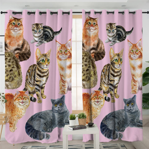 Image of 3D Cats Pink 2 Panel Curtains