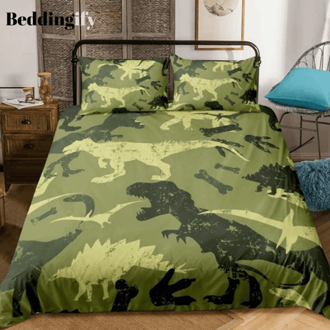 Image of Green Dinosaurs Pattern Bedding Set - Beddingify