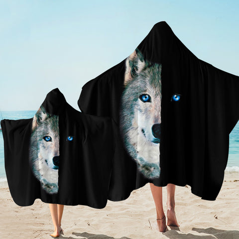 Image of 2 Sides Wolf Black SWLS1675 Hooded Towel