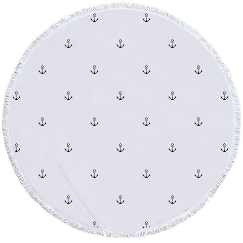 Image of Anchor Patterns White Round Beach Towel Set - Beddingify