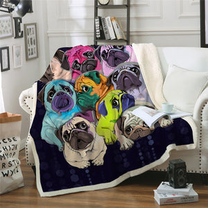 Colorful Pug Themed Sherpa Fleece Blanket - Beddingify