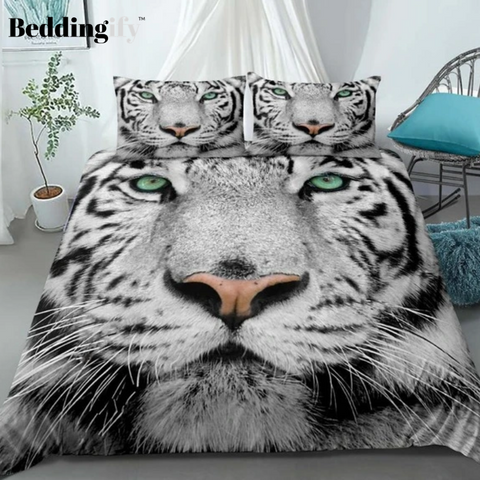 Image of 3D White Tiger Bedding Set - Beddingify