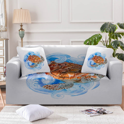 Image of Sea Turtle Waves Sofa Cover - Beddingify