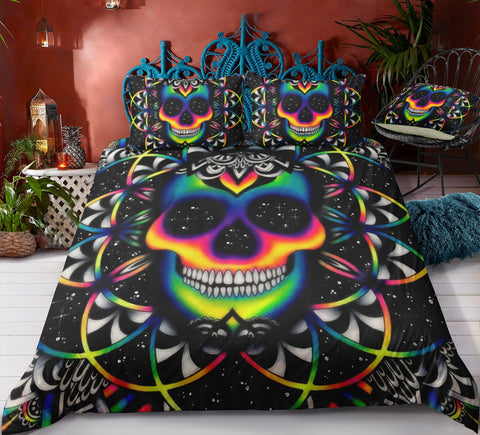 Image of Colorful Gradient Modern Skull Bedding Set