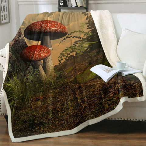 Image of 3D Printed Mushrooms Picture Cozy Soft Sherpa Blanket