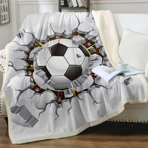 Image of 3D Printed Football Broken Wall Cozy Soft Sherpa Blanket