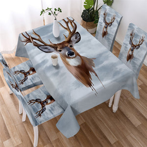 Floral Elk - Reindeer Deer Waterproof Tablecloth  04
