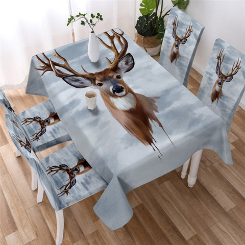 Image of Floral Elk - Reindeer Deer Waterproof Tablecloth  04