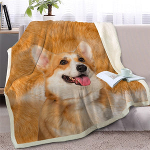 3D Printed Cute Corgi Dog Soft Sherpa Blanket
