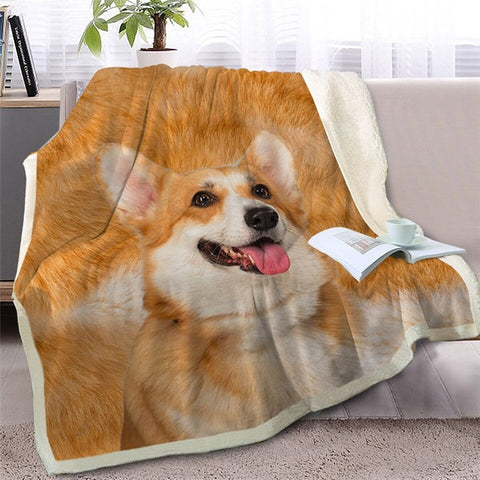 Image of 3D Printed Cute Corgi Dog Soft Sherpa Blanket