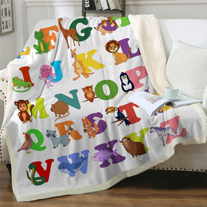Alphabet Cute Animals Education Cozy Soft Sherpa Blanket
