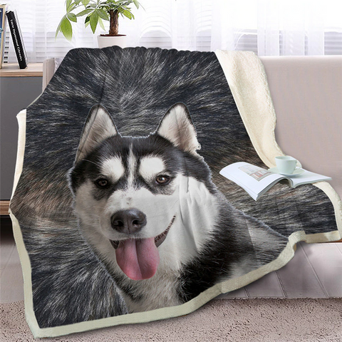 Image of 3D Printed Husky Dog Soft Sherpa Blanket