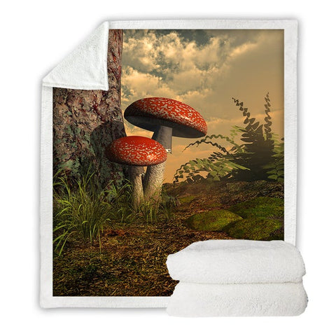 Image of 3D Printed Mushrooms Picture Cozy Soft Sherpa Blanket