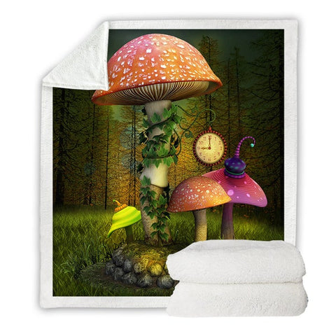 Image of 3D Printed Magical Mushrooms Cozy Soft Sherpa Blanket