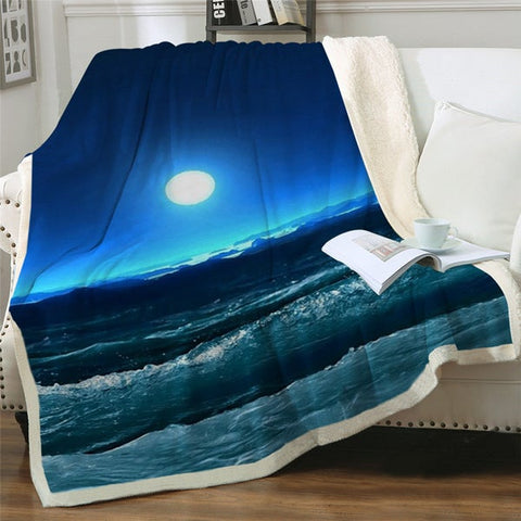 Image of 3D Printed Scenery Moonlight On The Beach Soft Sherpa Blanket