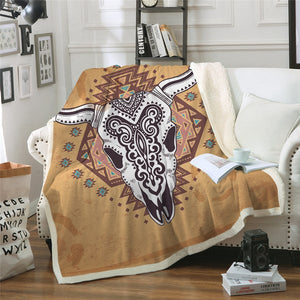 Artistic Patterned Buffalo Skull Cozy Soft Sherpa Blanket