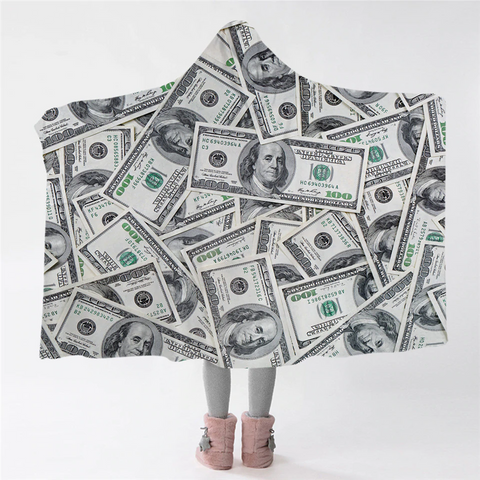Image of 100 Dollar BIlls Hooded Blanket