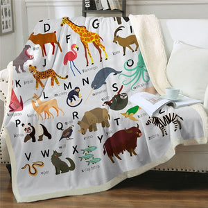 Alphabet Wild Animals Cozy Soft Sherpa Blanket