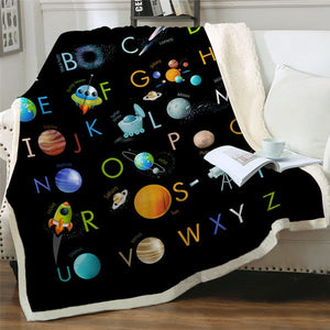 Alphabet Colorful Planets Cozy Soft Sherpa Blanket