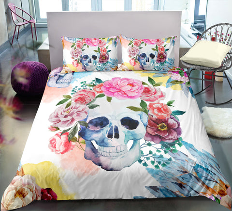 Image of Pastel Floral Sugar Skull Bedding Set