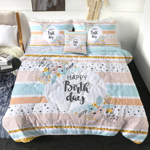 Happy Birthday Floral Pastel Stripes SWBD5596 Comforter Set