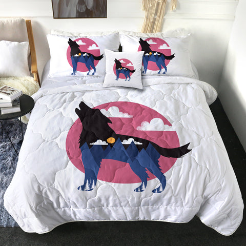 Image of Roaring Wolf - Night Mountain Illustration SWBD6210 Comforter Set