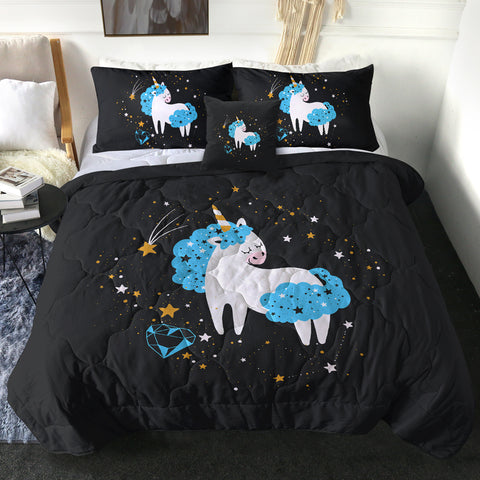 Image of Cute Blue Hair Unicorn Galaxy Theme SWBD6220 Comforter Set