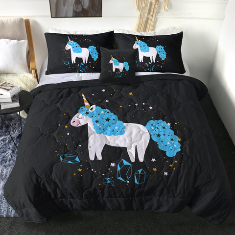 Image of Happy Blue Hair Unicorn Among Stars SWBD6223 Comforter Set
