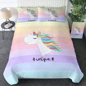Happy Colorful Unicorn Pastel Stripes SWBJ5201 Bedding Set