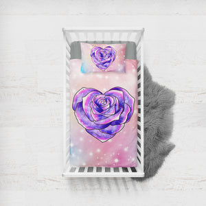 Purple Heart Rose Pastel Theme SWCC5347 Crib Bedding, Crib Fitted Sheet, Crib Blanket