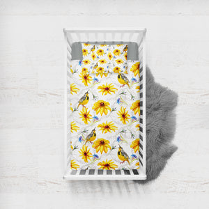Multi Yellow Aster Flowers & Sunbirds SWCC5353 Crib Bedding, Crib Fitted Sheet, Crib Blanket
