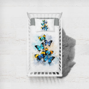 Blue Tint Butterflies SWCC5461 Crib Bedding, Crib Fitted Sheet, Crib Blanket
