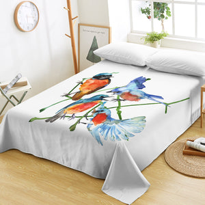 Multi Watercolor Blue Sunbirds SWCD4730 Flat Sheet