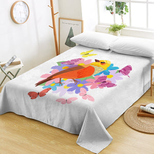 Blue Couple Sunbird In Floral Heart - Valentine's Day SWCD4746 Flat Sheet