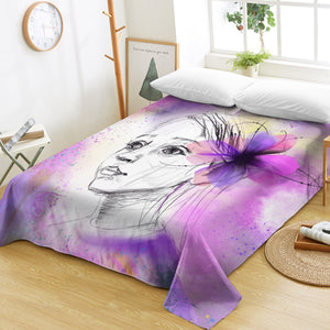 Purple Floral On Lady's Ear Sketch SWCD4752 Flat Sheet