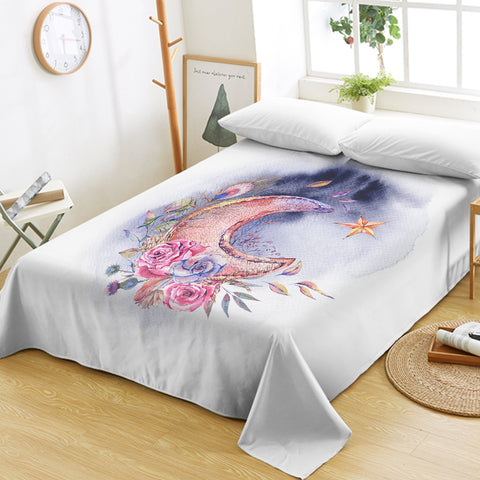 Image of Watercolor Flowers And Moon SWCD5465 Flat Sheet