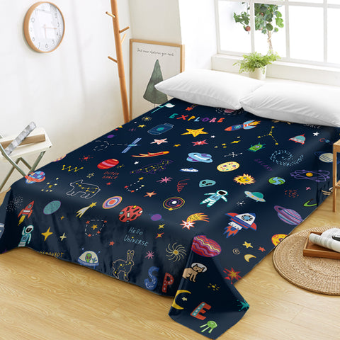 Image of Cute Colorful Tiny Universe Draw SWCD5467 Flat Sheet