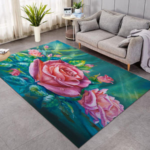Watercolor Pink Roses Green Theme SWDD5250 Rug