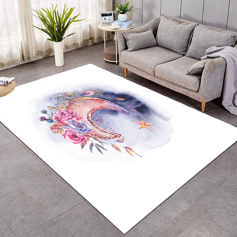 Image of Watercolor Flowers And Moon SWDD5465 Rug