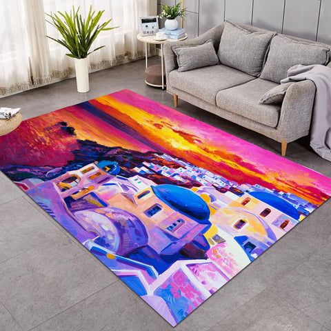 Image of Beautiful Sunset Watercolor Italia Landscape View  SWDD5475 Rug