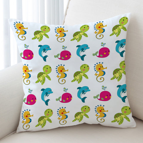 Image of Colorful Cute Tiny Marine Creatures White Theme SWKD6121 Cushion Cover