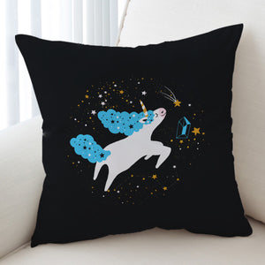 Flying Cute Blue Hair Unicorn In Universe SWKD6222 Cushion Cover