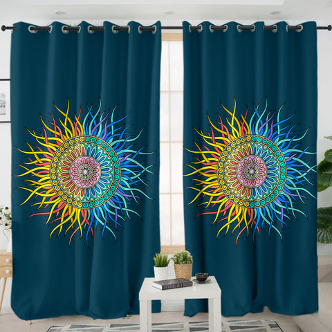 Image of 2-Tone Sun Mandala Orange & Blue SWKL4753 - 2 Panel Curtains